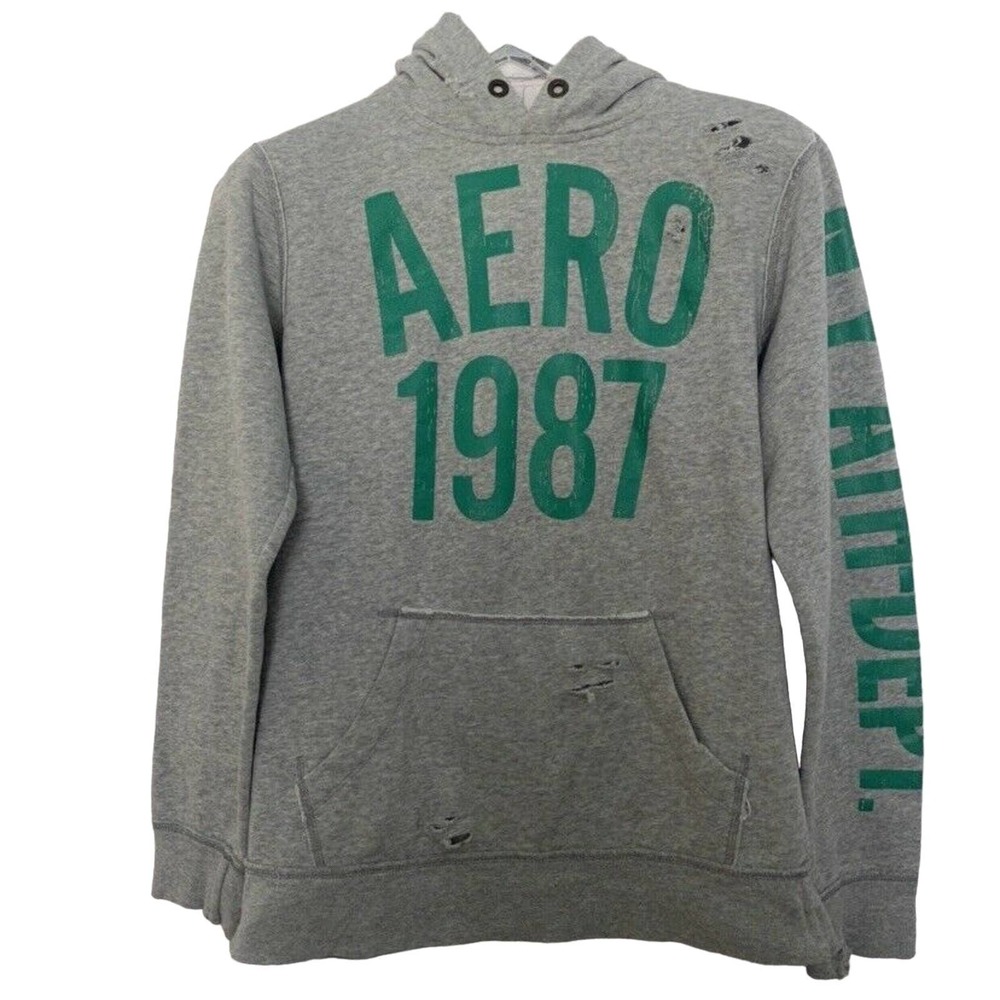 🌵Aeropostale 1987 Logo Distressed Spellout Hoodie Pullover Sweatshirt - Size S/P